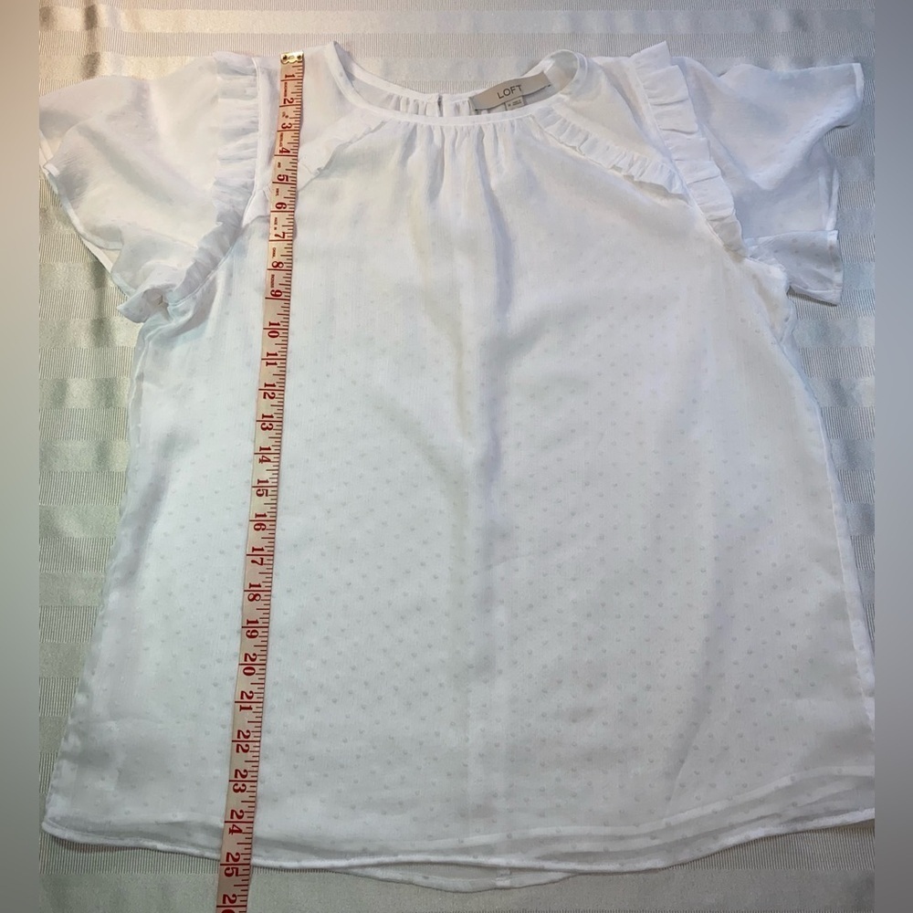 Loft Elegant White Ruffle Sleeve Sheer Dotted Swiss Top w/ Camisole Sz Medium - Picture 8 of 11